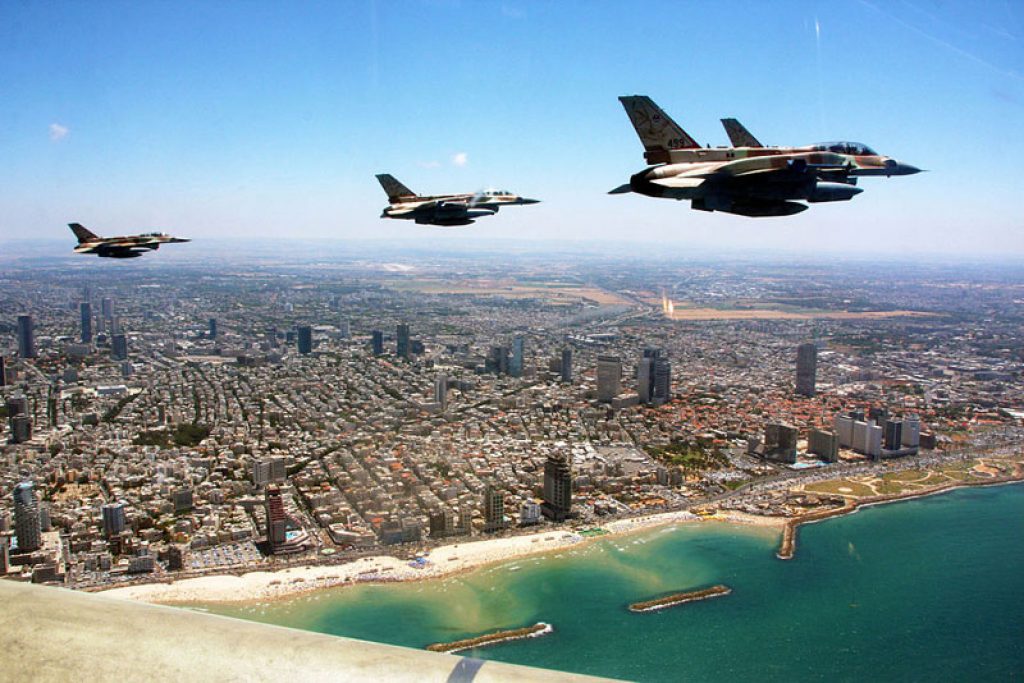 fighter jets in a flypast along the coast for independence day courtesy of the israel defense forces